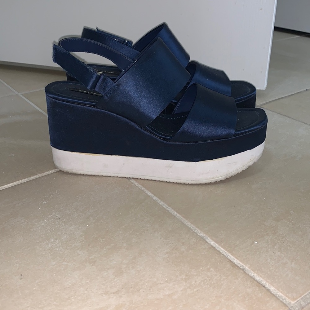 Blue Satin Wedges